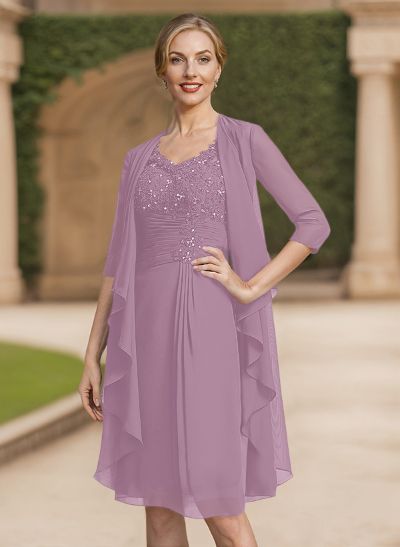 Sheath/Column Chiffon Mother Of The Bride Dresses With Appliques Lace