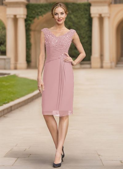 Sheath/Column Chiffon Mother Of The Bride Dresses With Appliques Lace