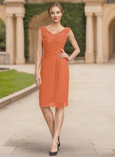 Sheath/Column Chiffon Mother Of The Bride Dresses With Appliques Lace