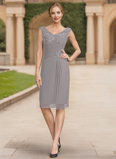 Sheath/Column Chiffon Mother Of The Bride Dresses With Appliques Lace