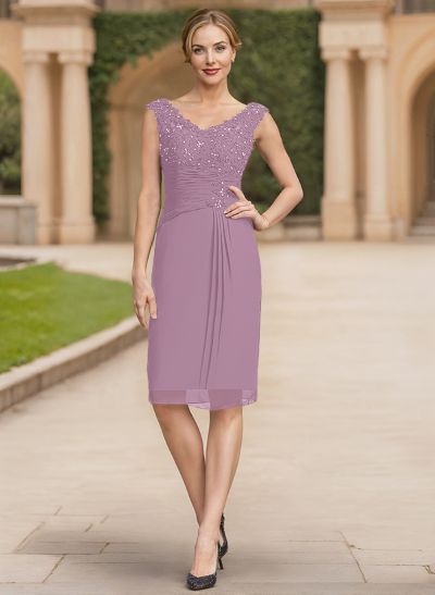 Sheath/Column Chiffon Mother Of The Bride Dresses With Appliques Lace