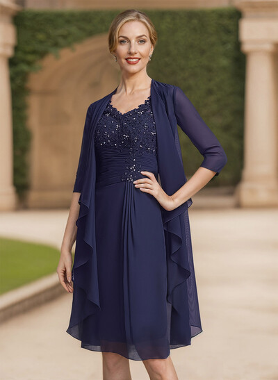Exquisite V-Neck Beaded Lace Applique Mother Of The Bride Dresses With Jacket