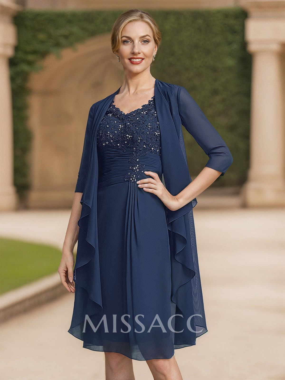 Exquisite V-Neck Beaded Lace Applique Mother Of The Bride Dresses With Jacket