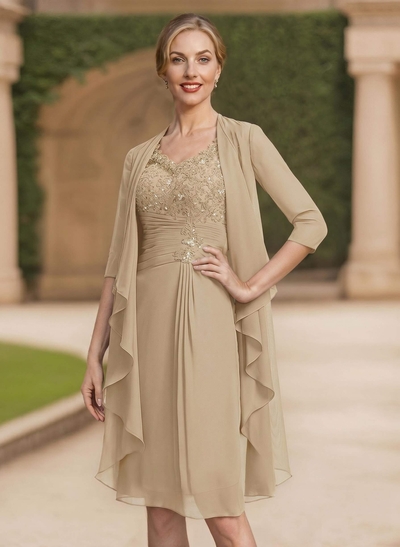 Exquisite V-Neck Beaded Lace Applique Mother Of The Bride Dresses With Jacket