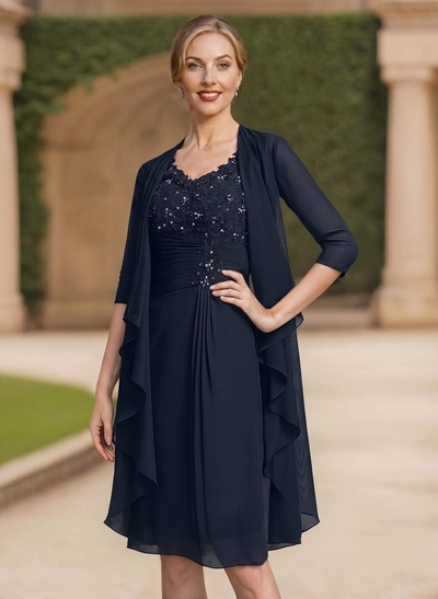 Exquisite V-Neck Beaded Lace Applique Mother Of The Bride Dresses With Jacket