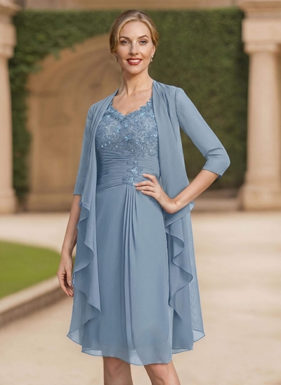 Exquisite V-Neck Beaded Lace Applique Mother Of The Bride Dresses With Jacket