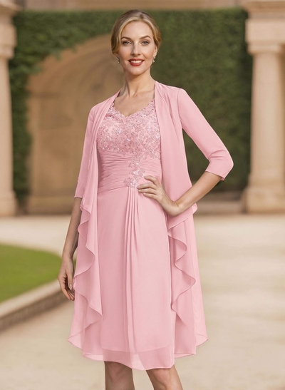 Exquisite V-Neck Beaded Lace Applique Mother Of The Bride Dresses With Jacket