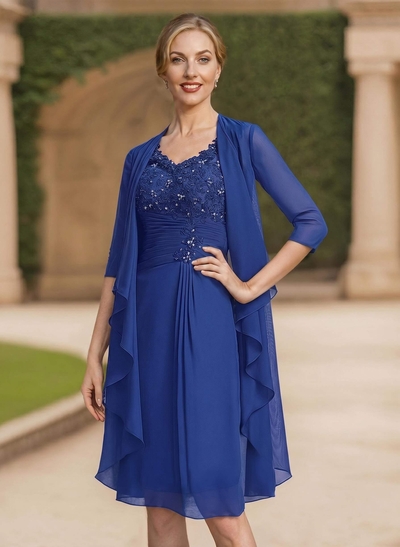 Exquisite V-Neck Beaded Lace Applique Mother Of The Bride Dresses With Jacket