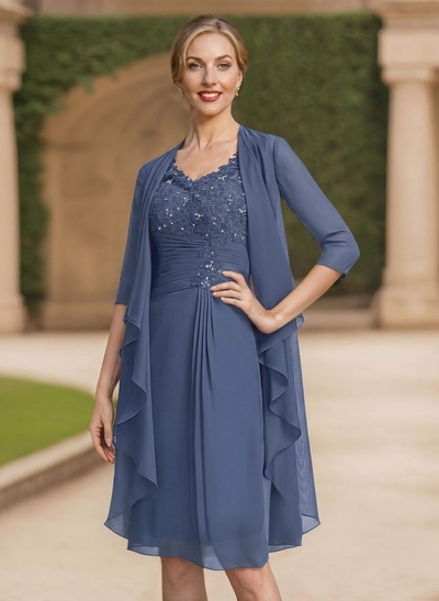 Exquisite V-Neck Beaded Lace Applique Mother Of The Bride Dresses With Jacket