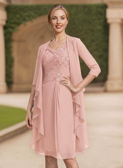 Exquisite V-Neck Beaded Lace Applique Mother Of The Bride Dresses With Jacket
