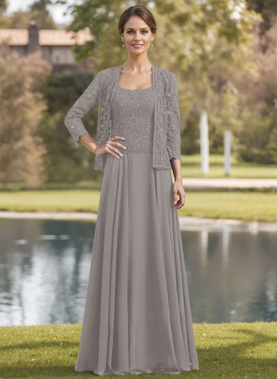 Sparkle A-Line Square Neckline Mother Of The Bride Dresses With Lace Jacket