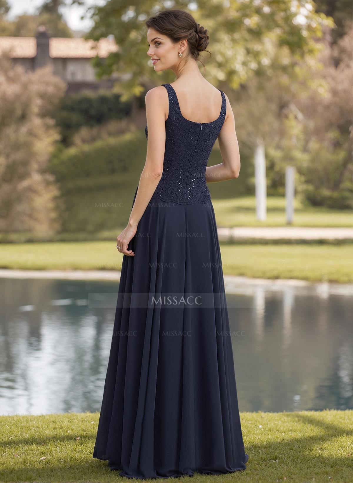 A-Line Square Neckline Chiffon Mother Of The Bride Dresses With Lace