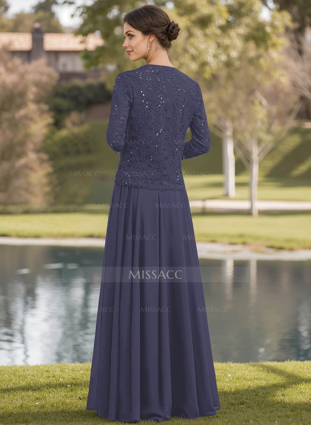 ワンピース MONOHA : 25SS / Lace silky long dress (2colors) A-Line One-Shoulder Chiffon Mother Of The Bride Dresses With