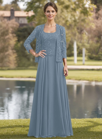 Sparkle A-Line Square Neckline Mother Of The Bride Dresses With Lace Jacket