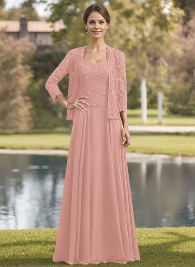 Sparkle A-Line Square Neckline Mother Of The Bride Dresses With Lace Jacket