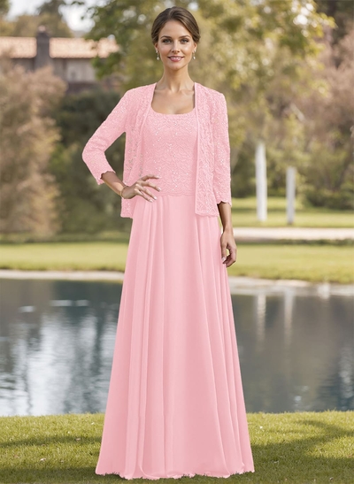 Sparkle A-Line Square Neckline Mother Of The Bride Dresses With Lace Jacket