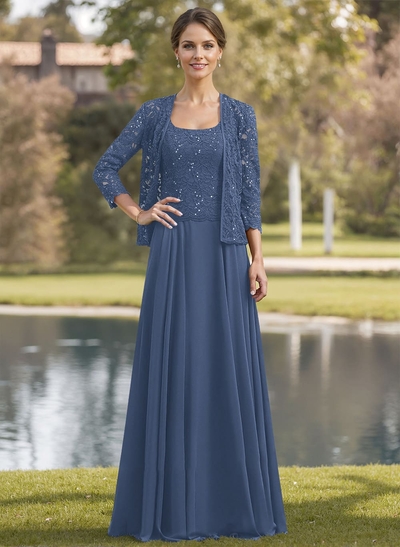 Sparkle A-Line Square Neckline Mother Of The Bride Dresses With Lace Jacket