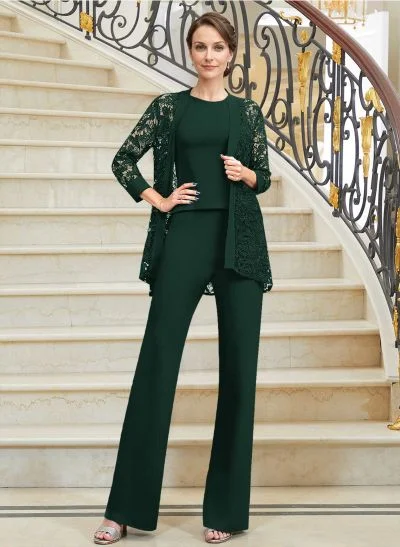 Pantsuit Scoop Neck Elastic Satin Mother Of The Bride Dresses With