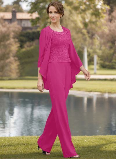 Jumpsuit/Pantsuit Scoop Neck Chiffon Mother Of The Bride Dresses With Lace