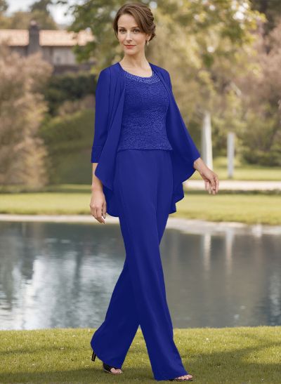 Jumpsuit/Pantsuit Scoop Neck Chiffon Mother Of The Bride Dresses With Lace