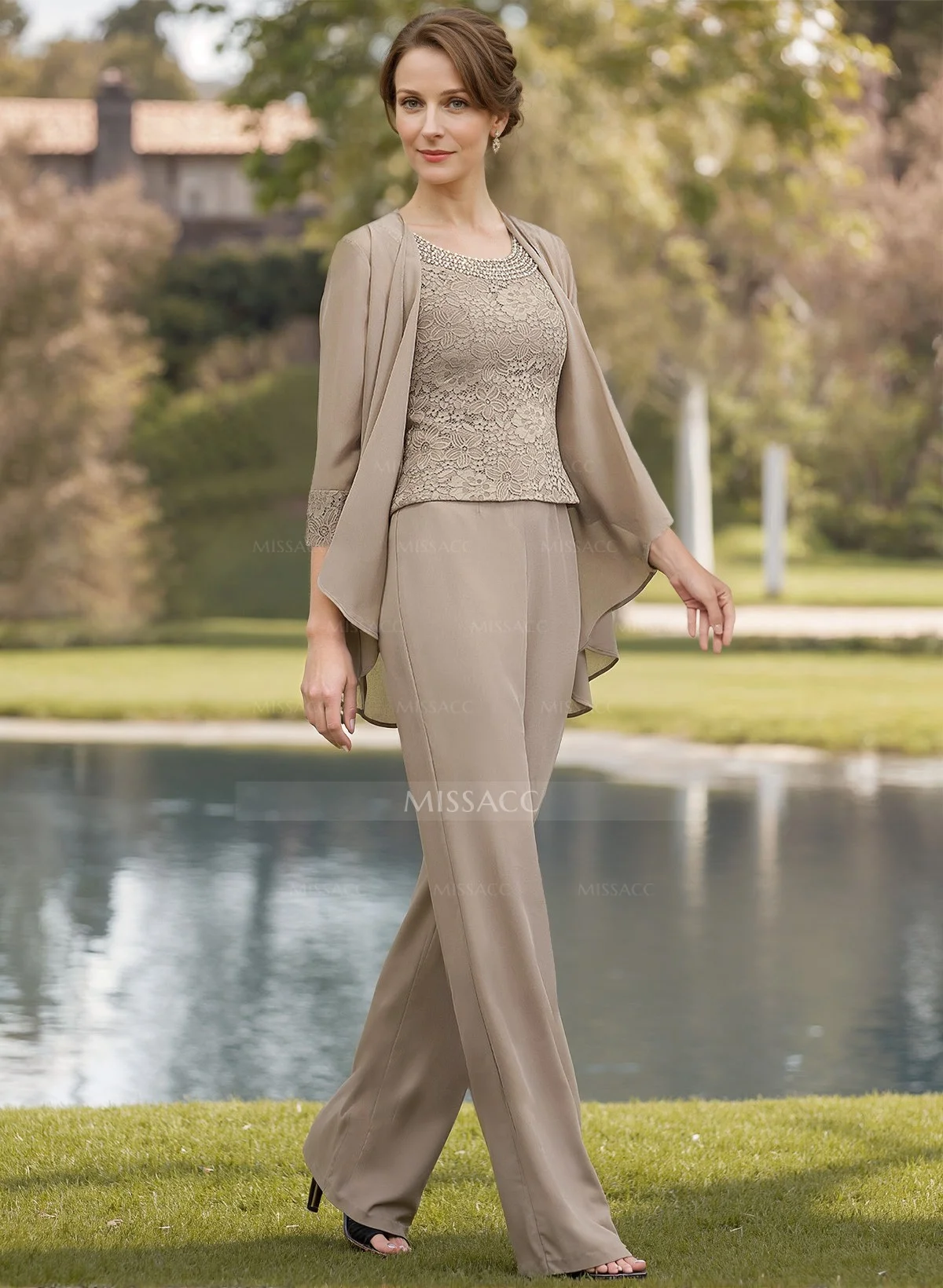 chinese dress ladies Gray Lace Chiffon Mother of Bride Dress with Jacket – HER SHOP main image 0