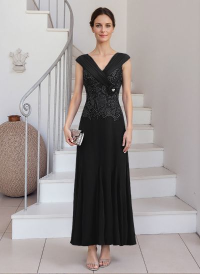 Sheath/Column V-Neck Chiffon Mother Of The Bride Dresses With Lace