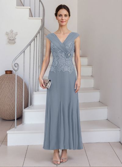 Ruched Cap Straps 3D Floral Mother Of The Bride Dresses With Floral Lace