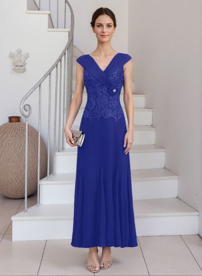 Sheath/Column V-Neck Chiffon Mother Of The Bride Dresses With Lace