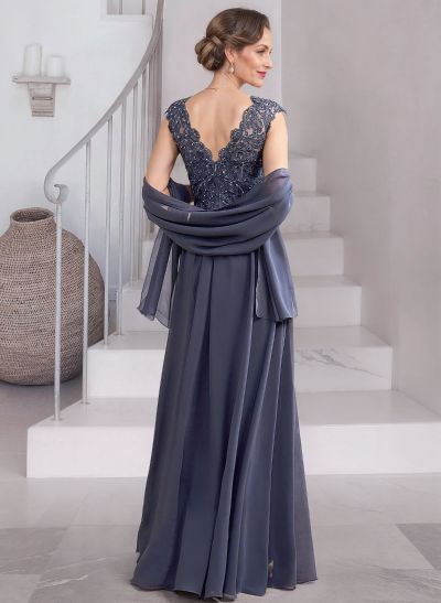 A-Line V-Neck Sleeveless Chiffon Mother Of The Bride Dresses With Lace