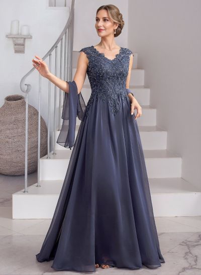 A-Line V-Neck Sleeveless Chiffon Mother Of The Bride Dresses With Lace