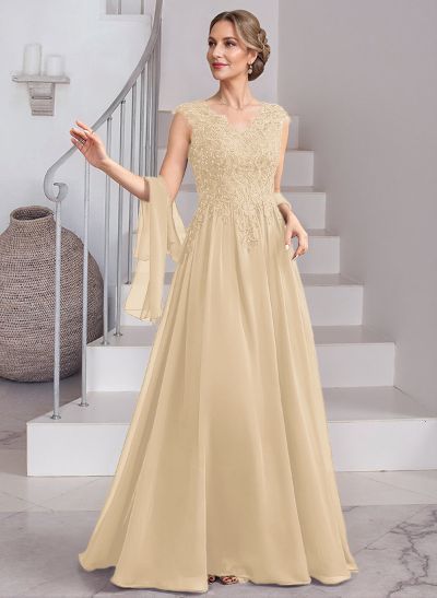 A-Line V-Neck Sleeveless Chiffon Mother Of The Bride Dresses With Lace