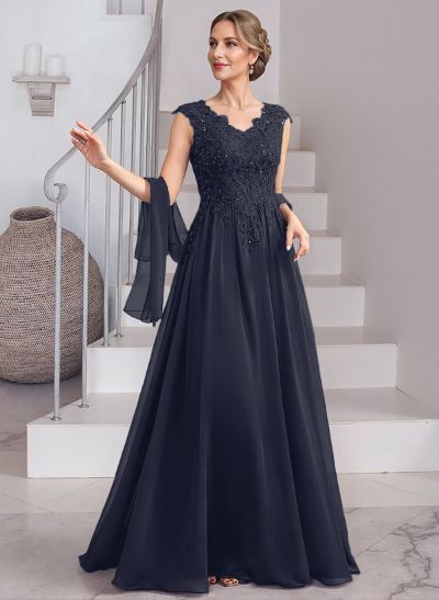 A-Line V-Neck Sleeveless Chiffon Mother Of The Bride Dresses With Lace