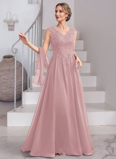 A-Line V-Neck Sleeveless Chiffon Mother Of The Bride Dresses With Lace