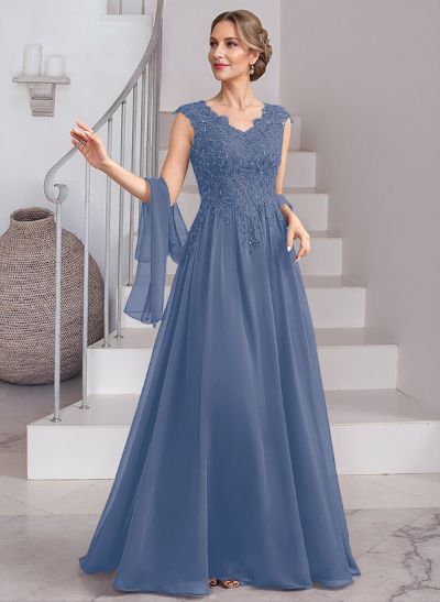 A-Line V-Neck Sleeveless Chiffon Mother Of The Bride Dresses With Lace