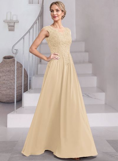 A-Line V-Neck Sleeveless Chiffon Mother Of The Bride Dresses With Lace