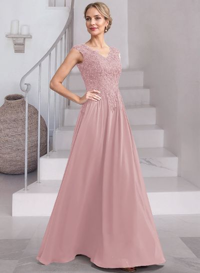 A-Line V-Neck Sleeveless Chiffon Mother Of The Bride Dresses With Lace