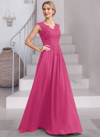 A-Line V-Neck Sleeveless Chiffon Mother Of The Bride Dresses With Lace