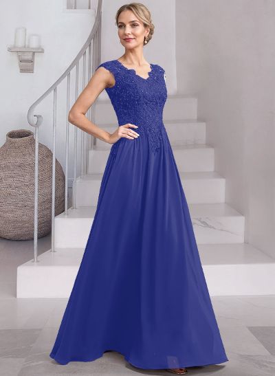 A-Line V-Neck Sleeveless Chiffon Mother Of The Bride Dresses With Lace