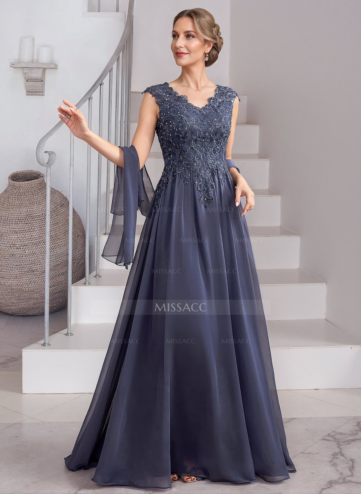 Exquisite A-Line V-Neck Floral Lace Mother Of The Bride Dresses With Wrap