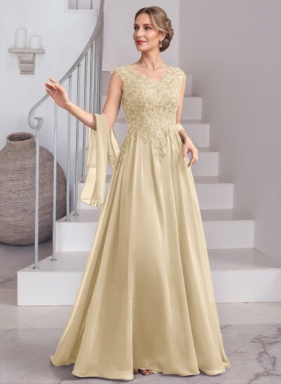 Exquisite A-Line V-Neck Floral Lace Mother Of The Bride Dresses With Wrap