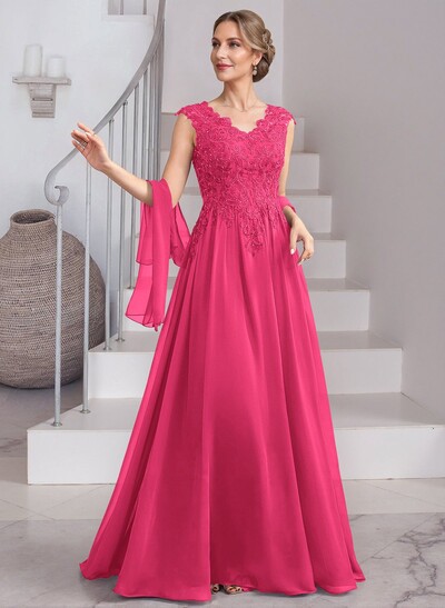 Exquisite A-Line V-Neck Floral Lace Mother Of The Bride Dresses With Wrap