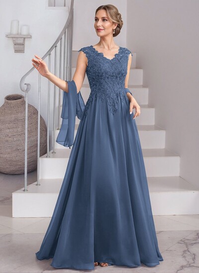 Exquisite A-Line V-Neck Floral Lace Mother Of The Bride Dresses With Wrap