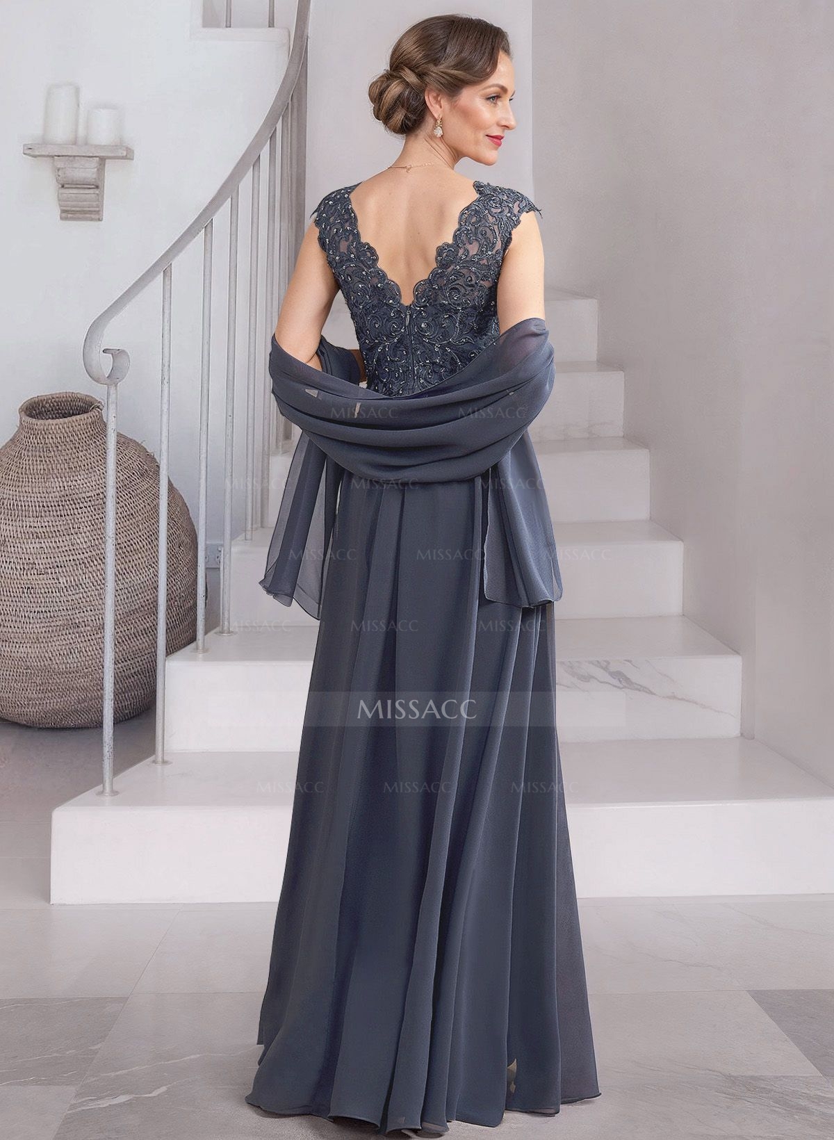 Exquisite A-Line V-Neck Floral Lace Mother Of The Bride Dresses With Wrap