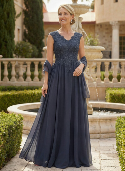 Exquisite A-Line V-Neck Floral Lace Mother Of The Bride Dresses With Wrap