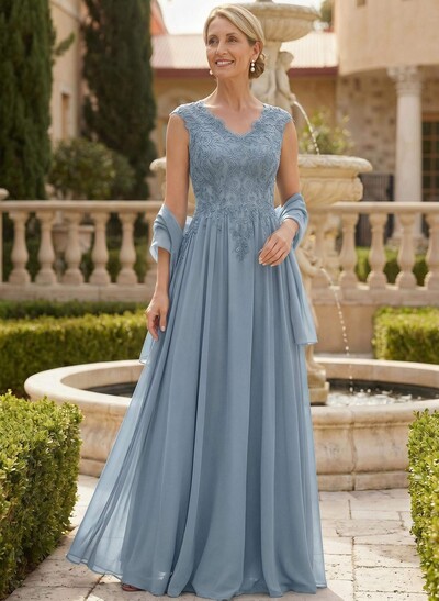 Exquisite A-Line V-Neck Floral Lace Mother Of The Bride Dresses With Wrap