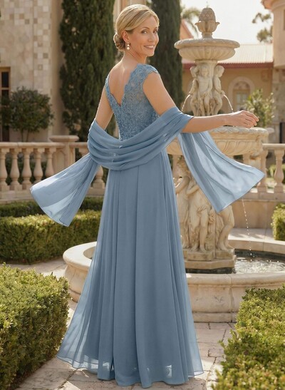 Exquisite A-Line V-Neck Floral Lace Mother Of The Bride Dresses With Wrap