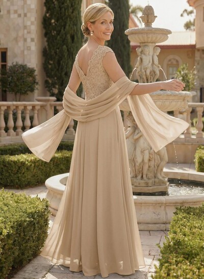 Exquisite A-Line V-Neck Floral Lace Mother Of The Bride Dresses With Wrap