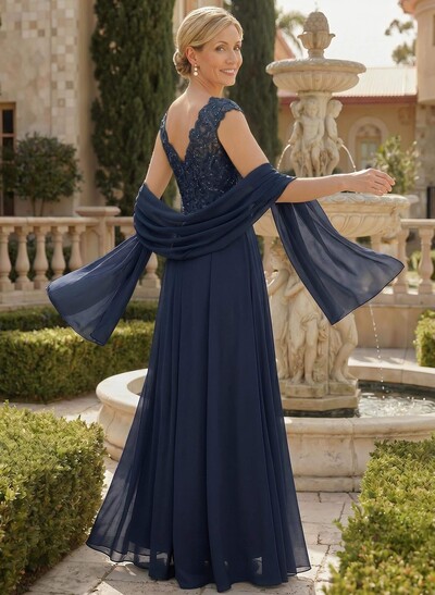 Exquisite A-Line V-Neck Floral Lace Mother Of The Bride Dresses With Wrap