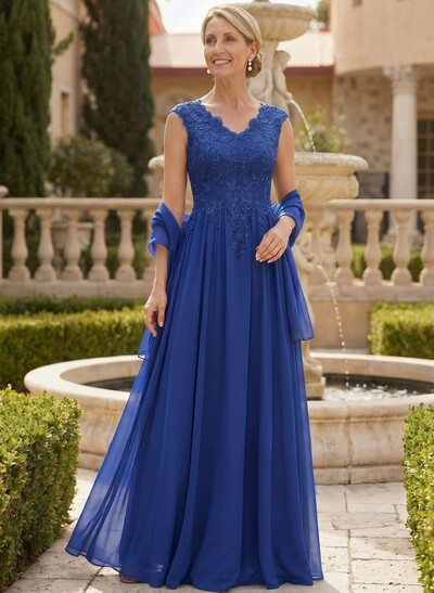 Exquisite A-Line V-Neck Floral Lace Mother Of The Bride Dresses With Wrap