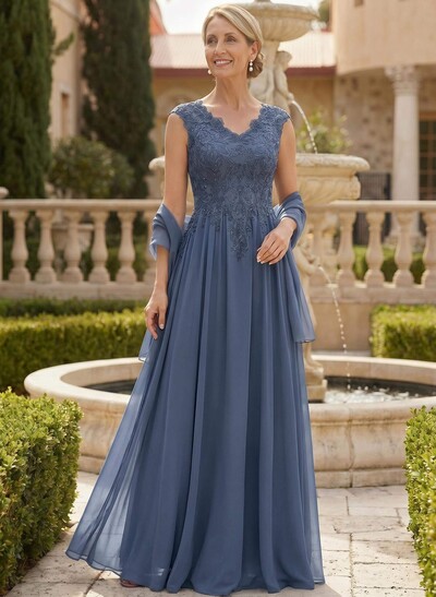 Exquisite A-Line V-Neck Floral Lace Mother Of The Bride Dresses With Wrap